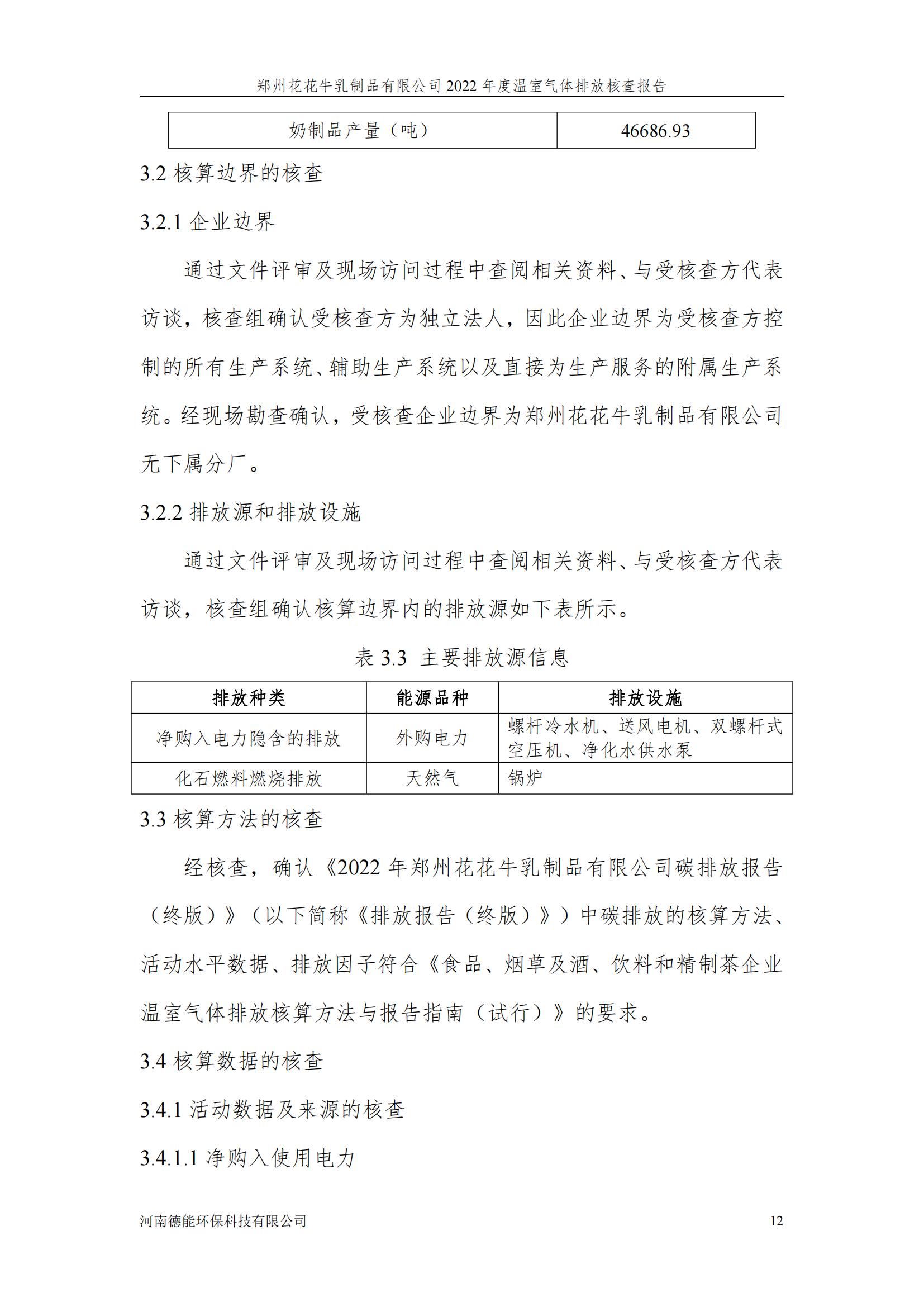 《郑州雷火体育·（TF SPORTS）官方网站乳制品有限公司2022年度温室气体排放核查报告》公示